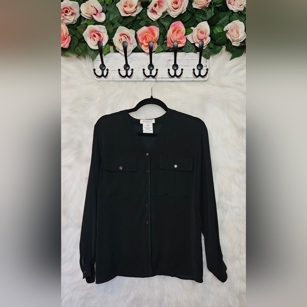 Jones New York Petite Classic Sheer Button Up Blouse